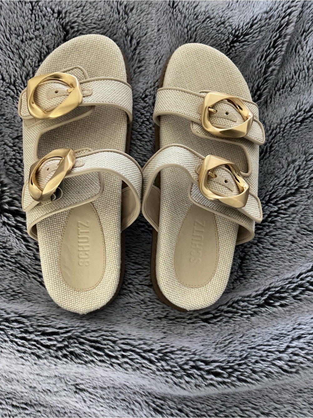Schutz Women's Cream Buckle Slide Sandals